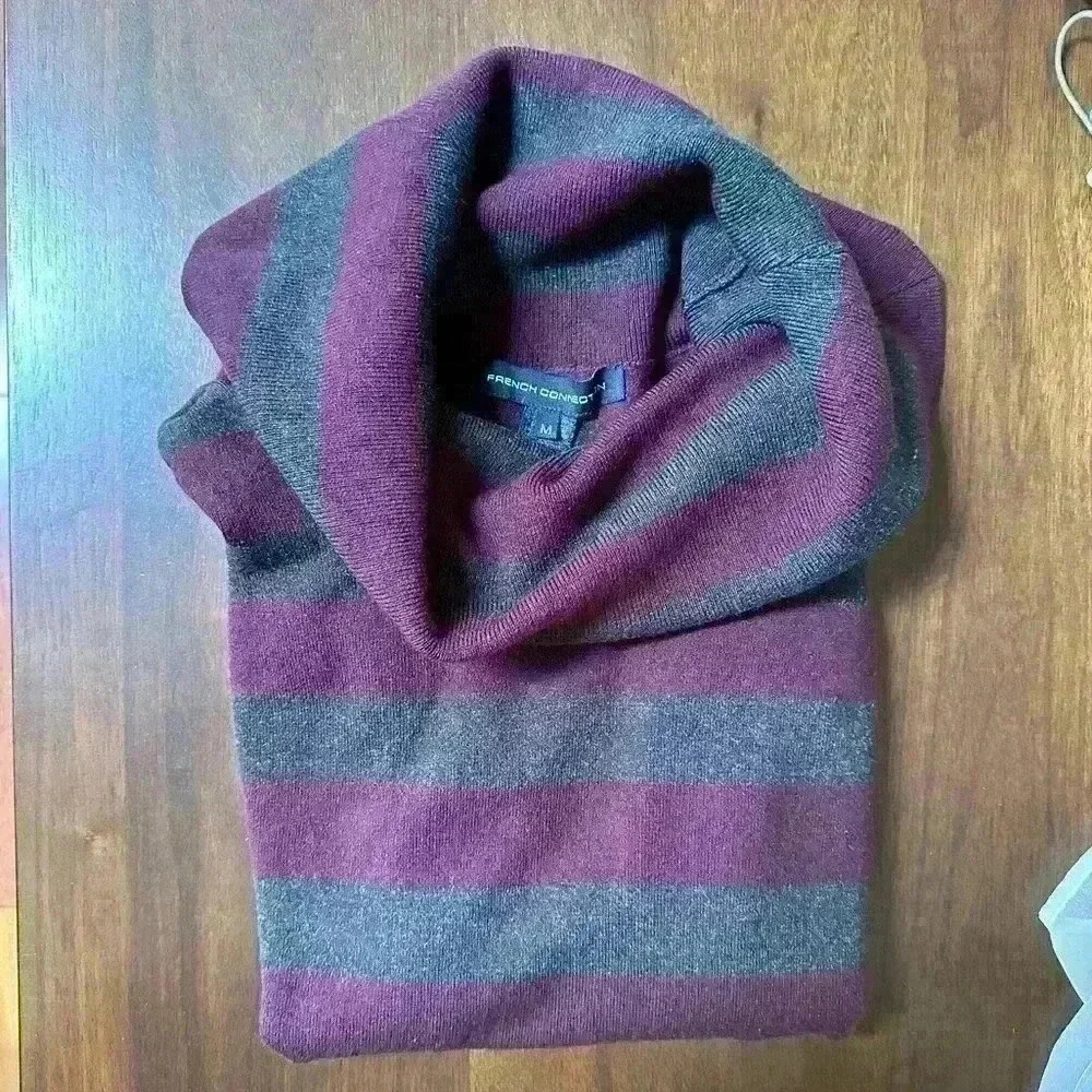 French  Connection | Acrylic stripe turtleneck sweater size medium - Picture 2 of 4